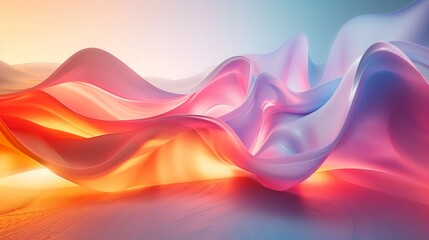 Soft, flowing fabric waves in pastel hues of pink, purple, and blue, creating an elegant abstract landscape.