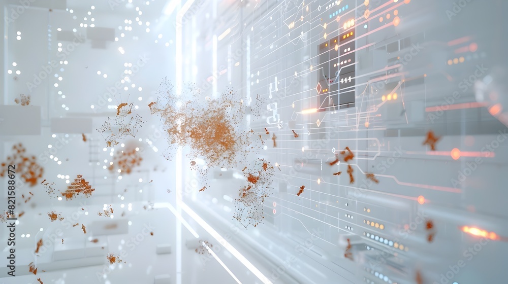 Poster quantum cryptography system protecting data with unbreakable encryption and retrofuturism influence