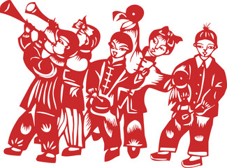 Harmonious Melodies: Chinese Paper Cutting Art Depicting a Band Performance