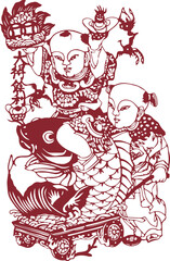 Charming Paper Cuts: Traditional Chinese Art Featuring Big-Headed Dolls and Carp
