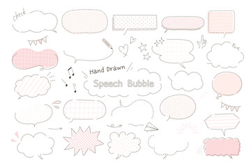 ピンクのシンプルな手描き風吹き出し素材セット