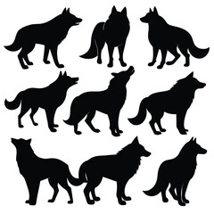 Set of Arctic Wolf black Silhouette Vector on a white background