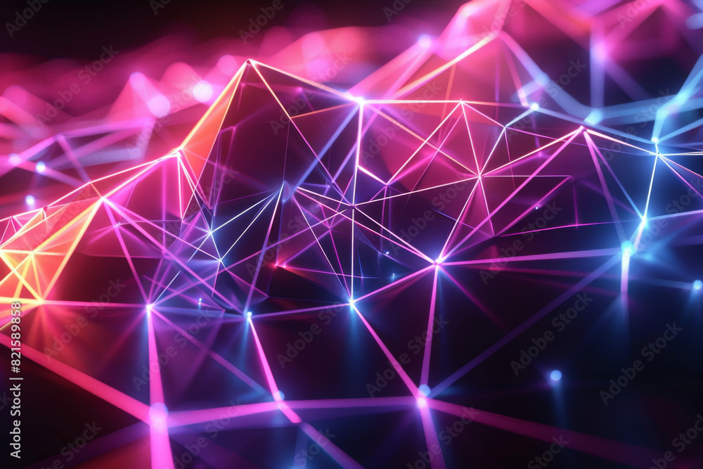 Poster neon glowing polygon network futuristic tech abstract background
