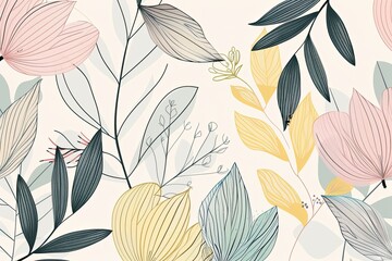 Contemporary background with leafy line sketches - nature-inspired motif