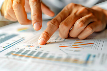 Businessman is pointing at a graph on a table, business marketing and financial concept