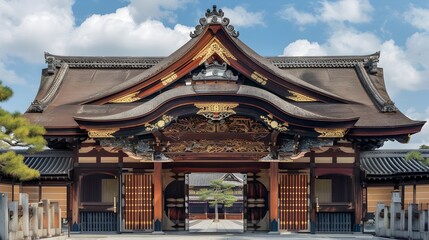 Naklejka premium Ornate and Majestic Entrance of Nijo Castle in Japan
