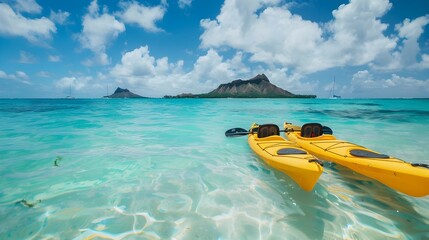 Serene Island Escape with Kayaks on Turquoise Lagoon