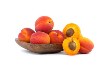 Pile of ripe apricots isolated on a white background