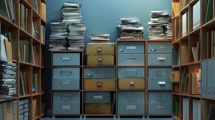 overflowing file cabinets with stacks of papers and documents concept of overwhelming paperwork