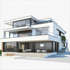 a detailed 3d render of a modern and luxury house on a white background