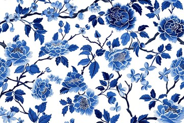 Watercolor Seamless pattern with blue and white