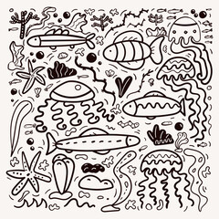 Doodle Vector Set with Undersea Life