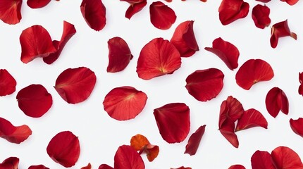 Rose petals in the air on white background 
