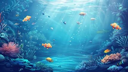 Fototapeta premium Underwater atmosphere with beautiful fish and corals
