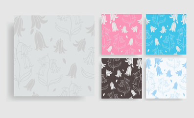 Vector Seamless Pattern with  Doodle Blue-Bell Flower