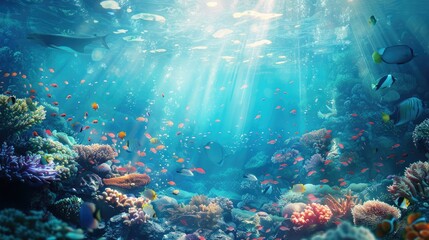 Fototapeta premium Underwater atmosphere with beautiful fish and corals