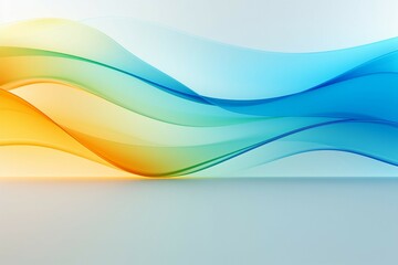 Fototapeta premium 抽象背景バナー。透明感のあるオレンジ・黄緑・水色のグラデーションの波がある白い空間