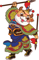 Adorable Guardian: Cartoon Vector Illustration of Ox-Head Door God