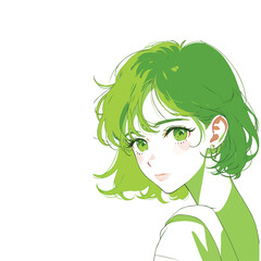 Beautiful cute cute female character image design, green color, beautiful, cool, simple and modern design