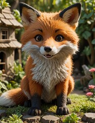 Fototapeta premium Enchanting Encounter: Red Fox Amidst Verdant Garden - Captivating Wildlife Portrait