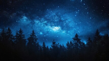 Fototapeta premium Reverse silhouette of a starry night sky over a forest, emphasizing the importance of reducing light pollution, professional photography