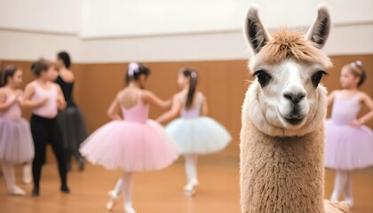Obraz premium A Llama At A Ballet Recital Watching Dancers Upscaled 4