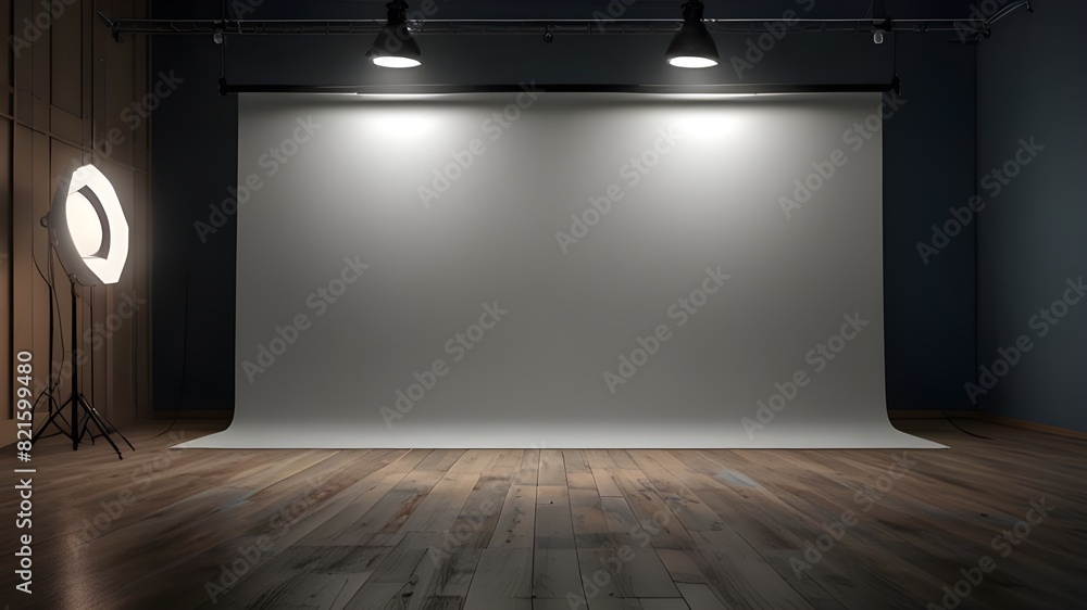 Aufkleber empty photo studio backdrops on spotlight room background with showing template. blank room for phot