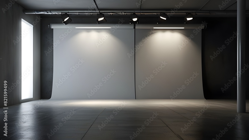 Aufkleber empty photo studio backdrops on spotlight room background with showing template. blank room for phot