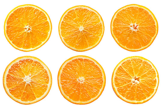 Set Orange slice fruits on transparent background, citrus, cut out, Flat Lay, PNG 3D Digital Art.