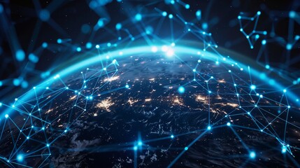 A digital illustration of a globe surrounded by network connections, representing the concept of global communication and the interconnectedness of nations.