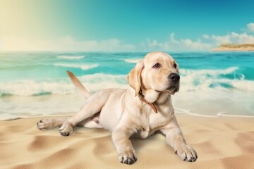 Cute smart dog Enjoying a Summer at the Beach.