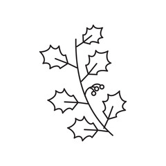 Holly berry branch line icon. vector flat simple illustration on white background..eps