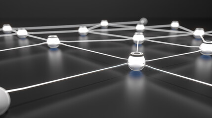 A sleek network diagram with white and silver light nodes interconnected by glowing lines, symbolizing seamless data flow and professional connectivity