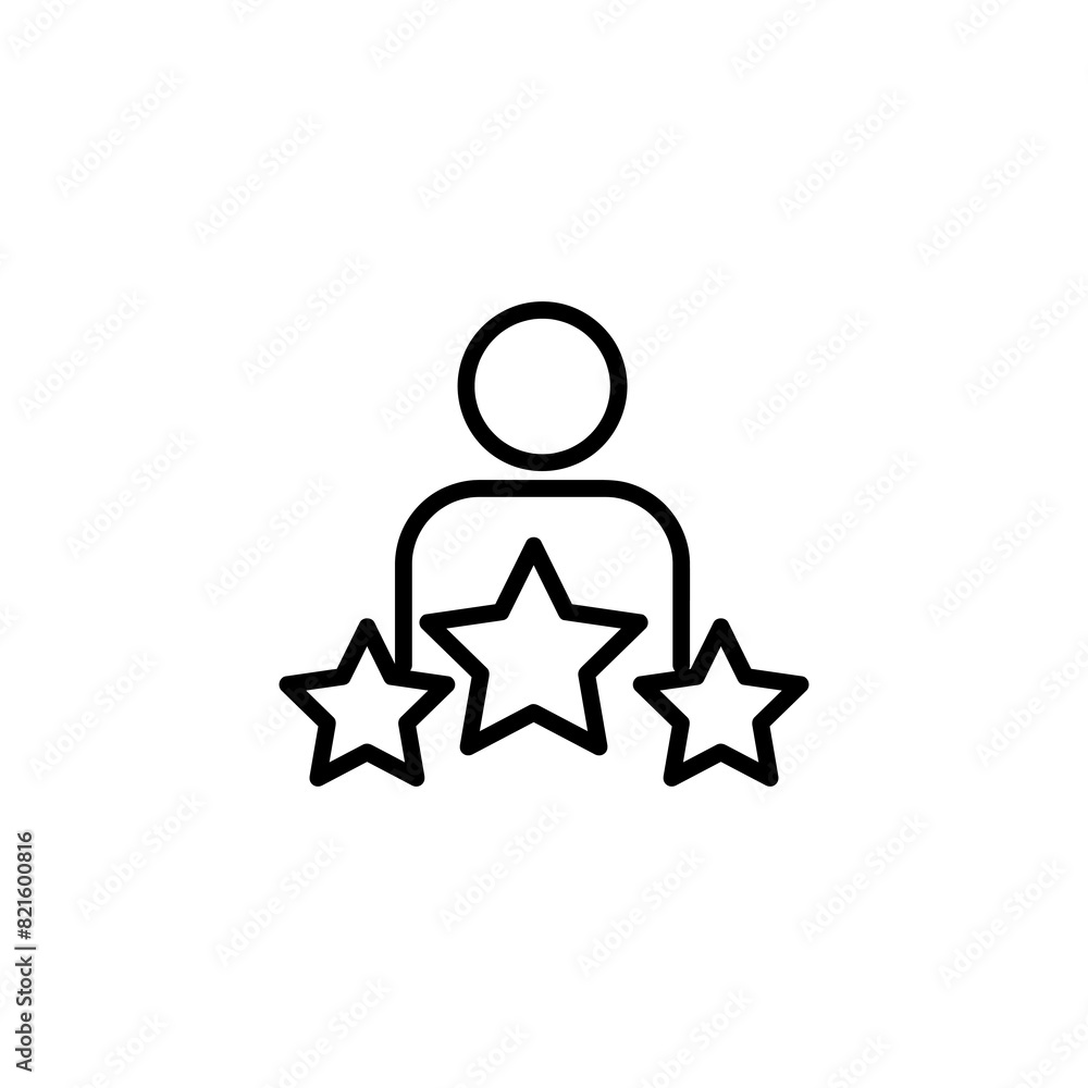 Poster man and three stars outline icon. vector flat simple illustration on white background..eps