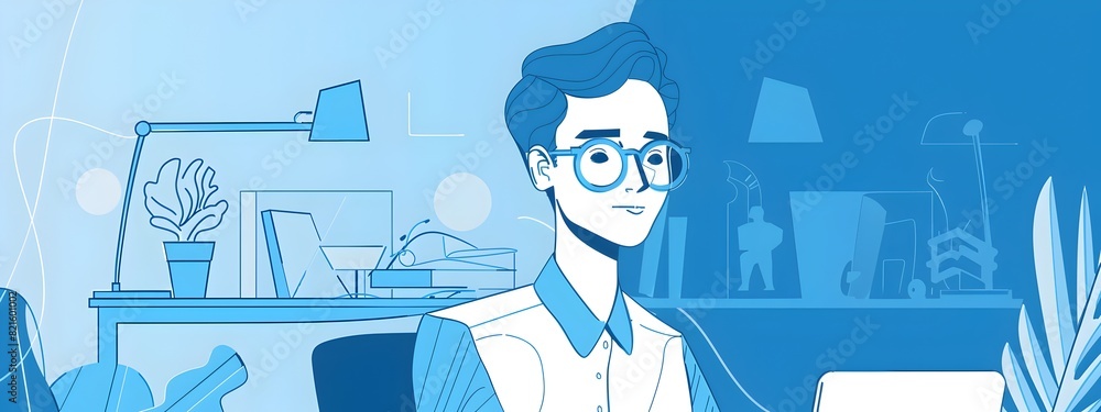 Aufkleber focused and efficient account manager in a modern office setting