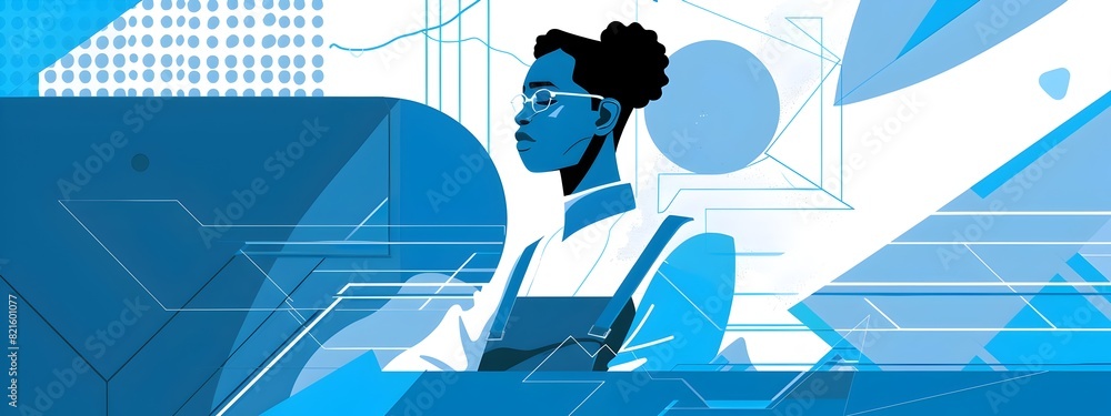 Aufkleber geometric blue and white of a sales representative focusing on data driven strategy and decision mak