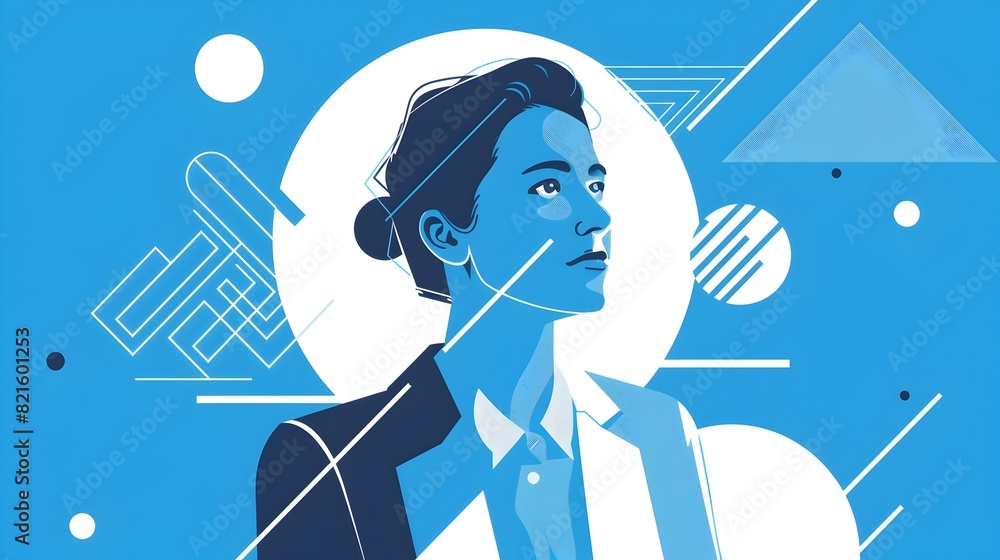 Poster geometric of a focused account manager analyzing data and planning business strategy