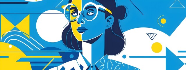 Geometric of a Modern Account Manager in Blue and White Duotone