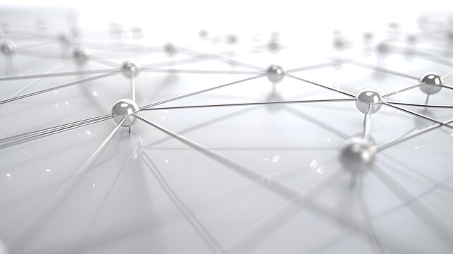 An abstract representation of a digital network with multiple nodes connected by bright, silver lines on a clean white background, highlighting data integration and connectivity