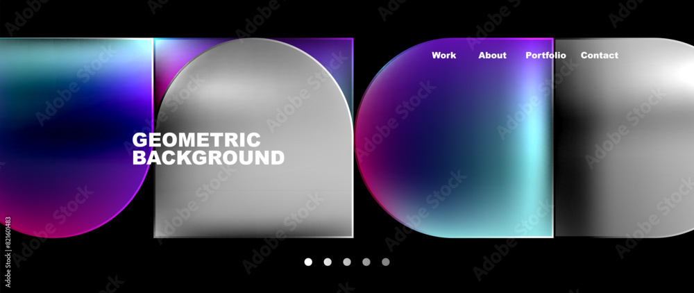 Aufkleber An atmospheric geometric background with circles and squares in shades of azure, purple, and violet on a black backdrop. The circles and squares create a dynamic and visually appealing design