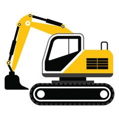 excavator silhouette yellow on a white background -vector illustration
