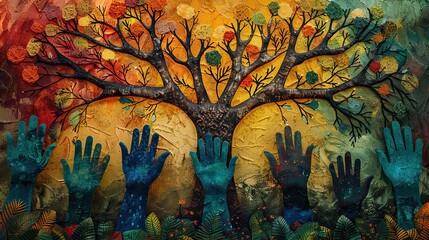 An image of a tree with branches shaped like hands holding each other, symbolizing unity in democracy.
