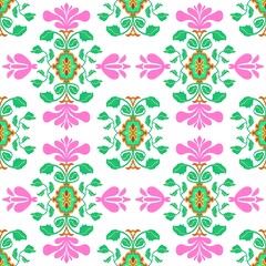 Damask Ikat floral pattern on red background illustration.Ikat ethnic oriental embroidery,Aztec style,abstract background.design for texture,fabric,clothing,wrapping,decoration,sarong,scarf