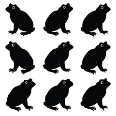 Set of American Toad black Silhouette Vector on a white background