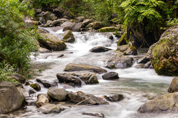 Mountain river nearby Yawu Lake under the Wawu Mountain, in Meishan City of southwest China’s Sichuan Province