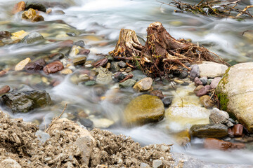 Mountain river nearby Yawu Lake under the Wawu Mountain, in Meishan City of southwest China’s Sichuan Province