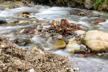 Mountain river nearby Yawu Lake under the Wawu Mountain, in Meishan City of southwest China’s Sichuan Province