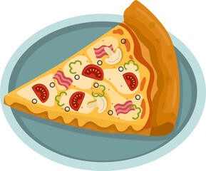 Capicciosa Pizza. Vector illustration of italian pizza. Pizza with ham, basil, tomato, peppers and cheese