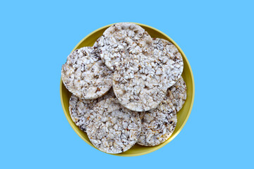 Round crispy rice crackers. Rice cakes