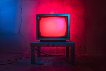 neon television on dark background